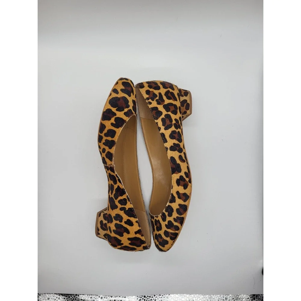 J.Crew Leopard Calf Hair Flats Low Block‎ Heel Brown Animal Print Size 7 Vegan